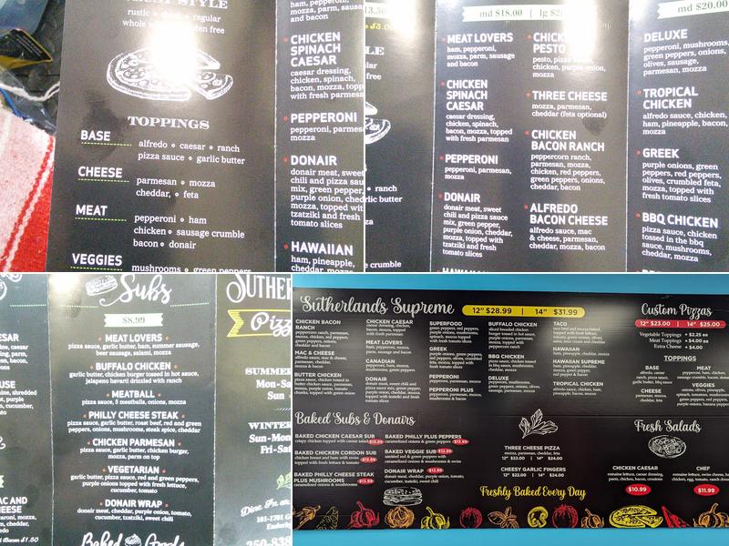 Sutherland's Pizzeria Menu