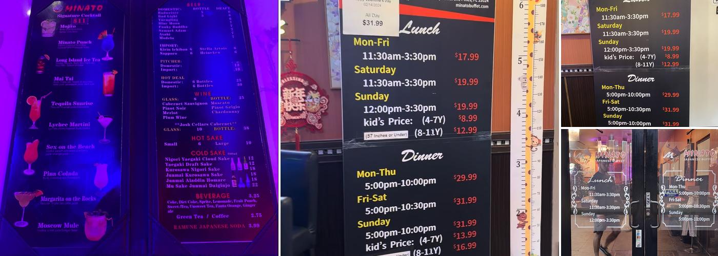 Minato Japanese Buffet & Seafood Menu