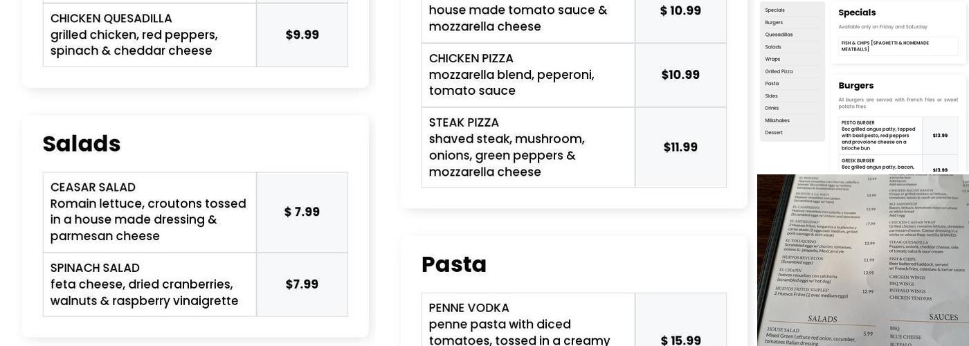 J's brothers restaurant Menu