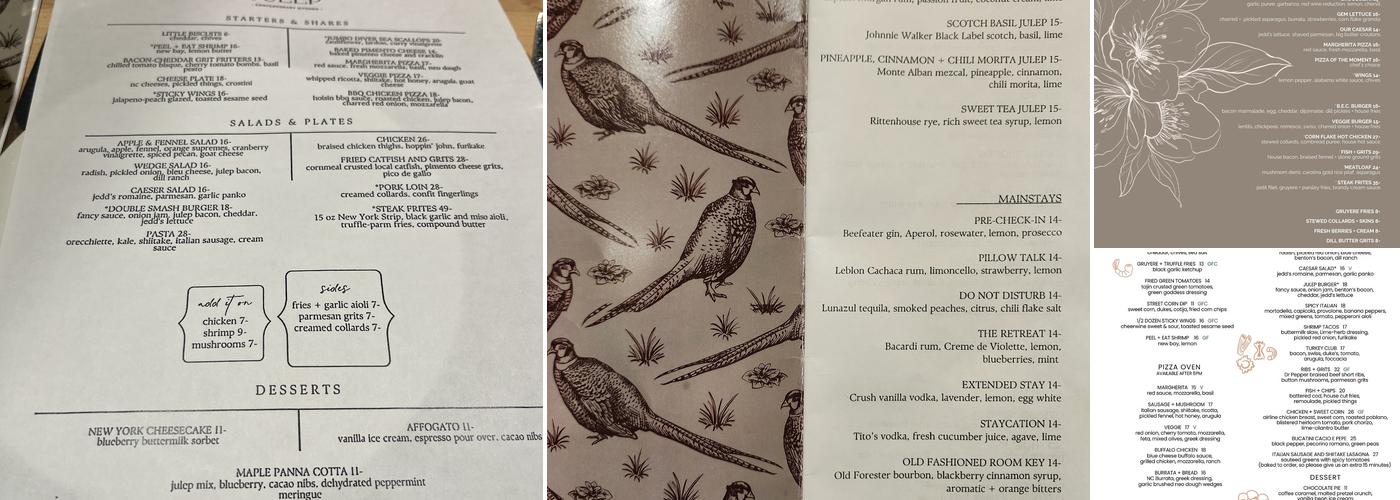 Julep Contemporary Kitchen Menu