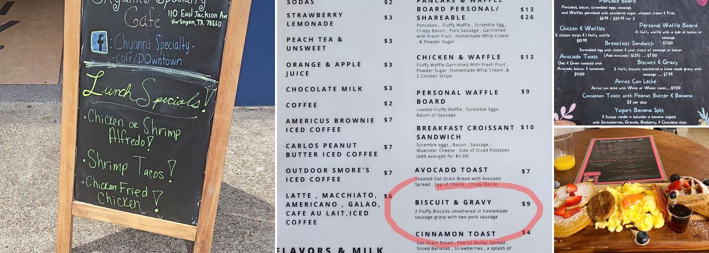 Chyann's Specialty Cafe Menu