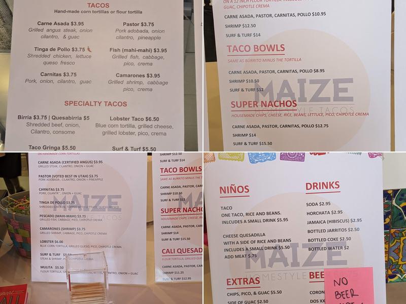 Maize Tacos Menu