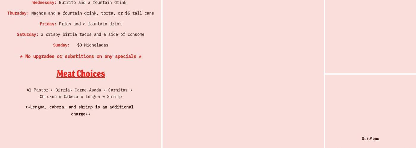 Gordo's Tacos and beer Menu