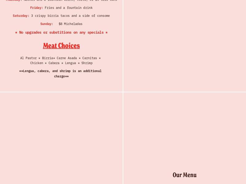 Gordo's Tacos and beer Menu