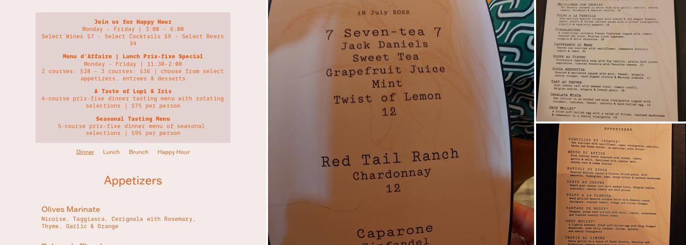 Lupi & Iris Menu