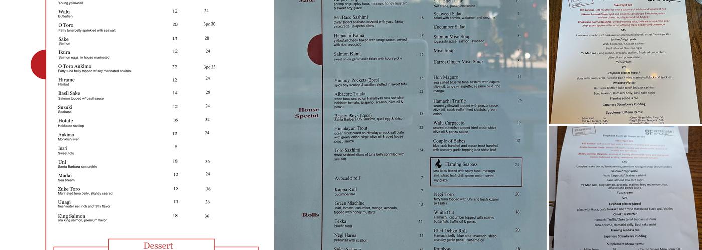 Elephant Sushi Menu