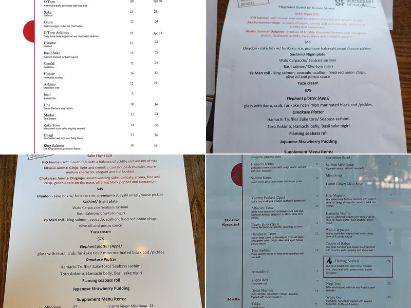 Elephant Sushi Menu
