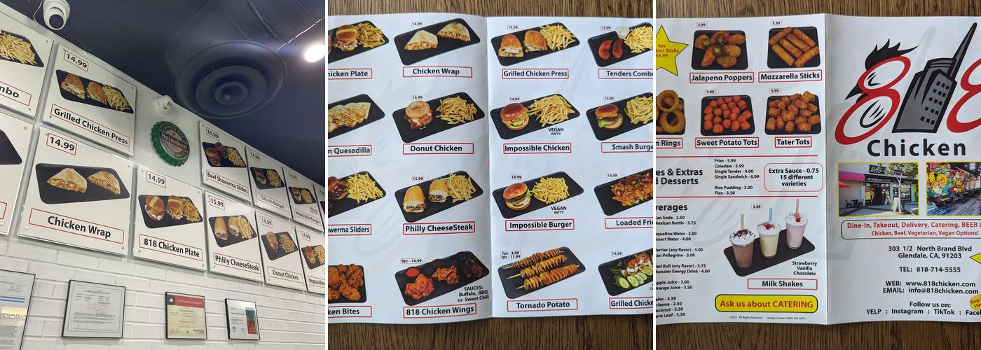 818 Chicken Menu