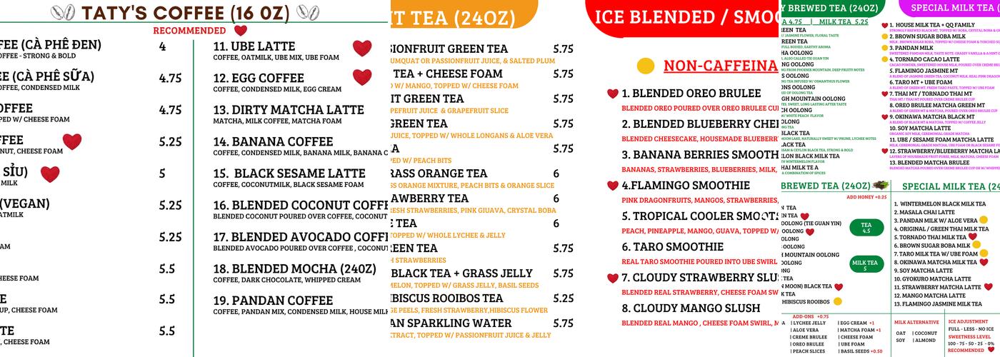 Taty's Specialty Coffee & Tea Menu
