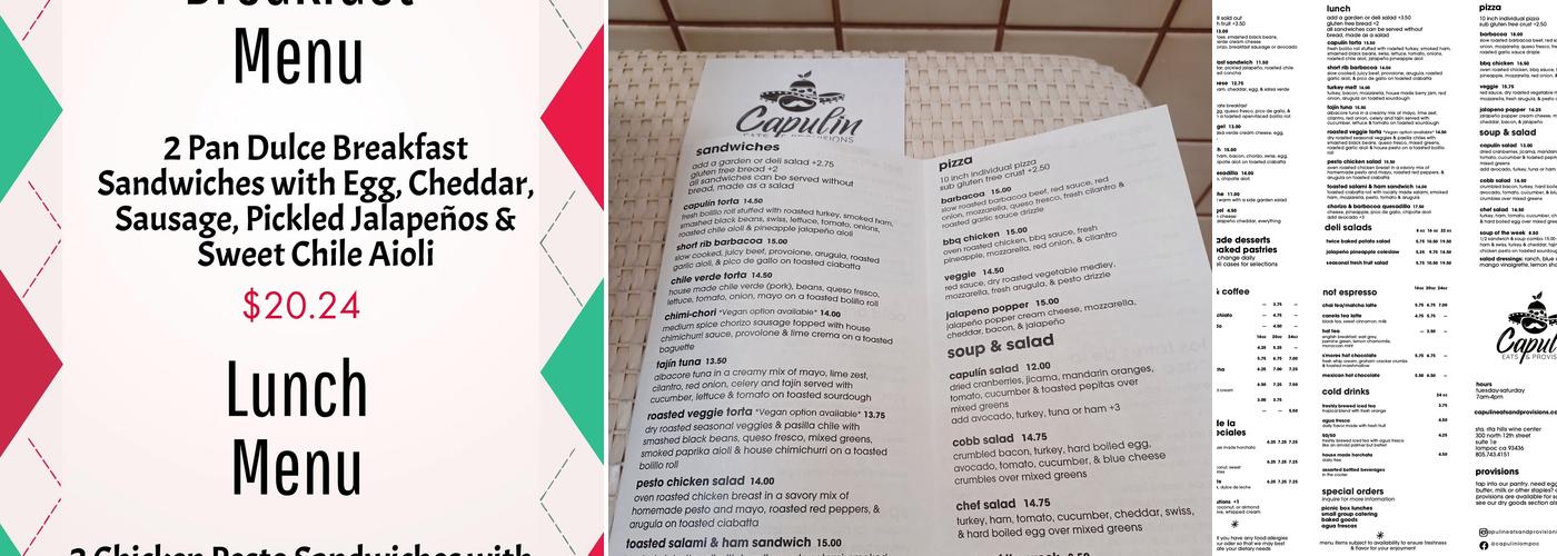 Capulín Eats & Provisions Menu