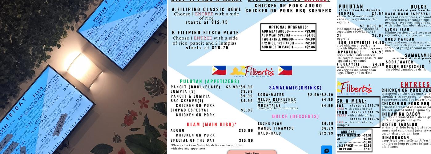 Filberto's Authentic Filipino Cuisine Menu