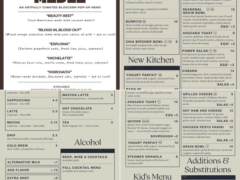 Bluecorn Menu