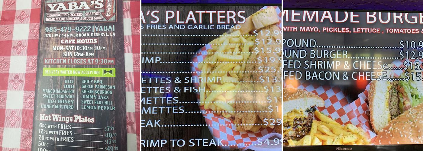 Yaba's Cafe Menu