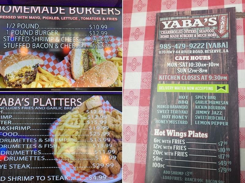 Yaba's Cafe Menu