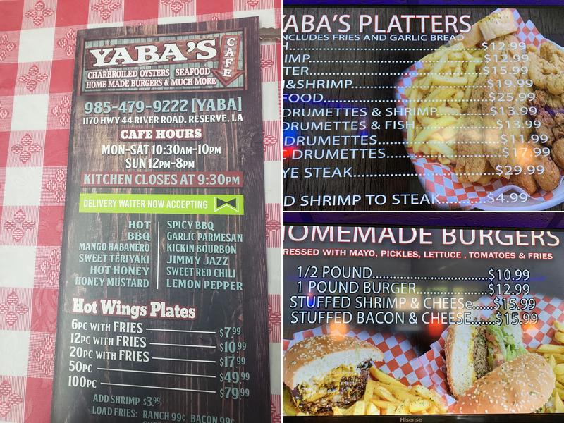 Yaba's Cafe Menu