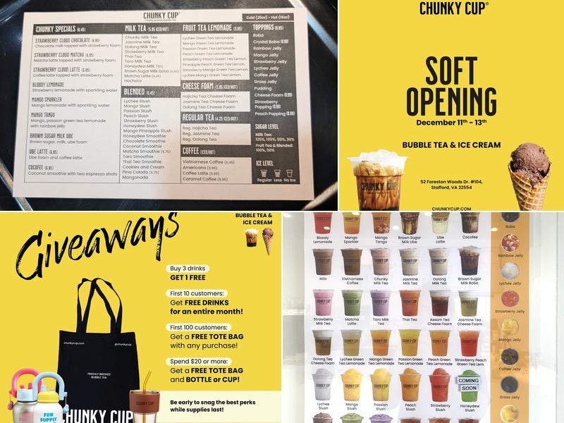 Chunky Cup Bubble Tea and Fries Menu