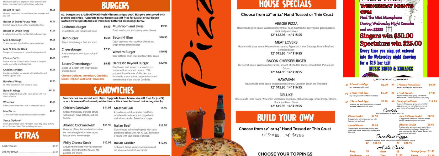 Raising the Bar Sports Pub Menu