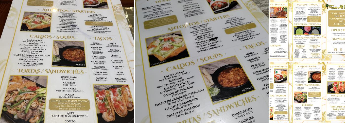 Tacos Al Carbon Bar & Grill Menu