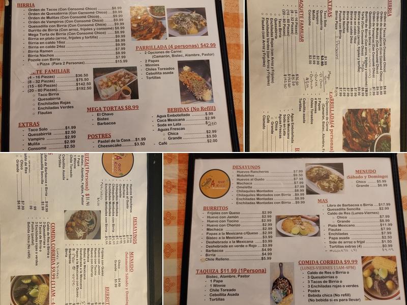 A...Que Rico! Menu