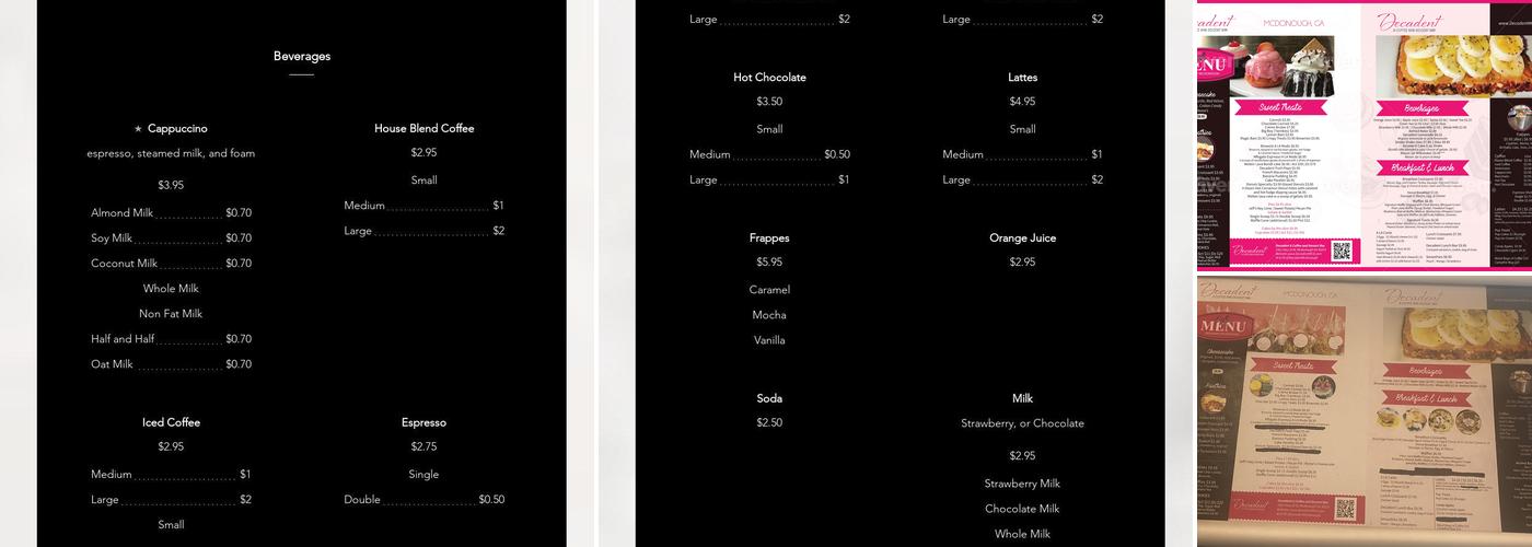 Decadent A Coffee and Dessert Bar Menu