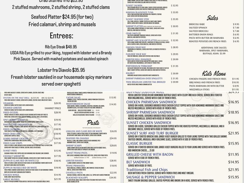 Sunset Seafood Restaurant and Retail Market Menu