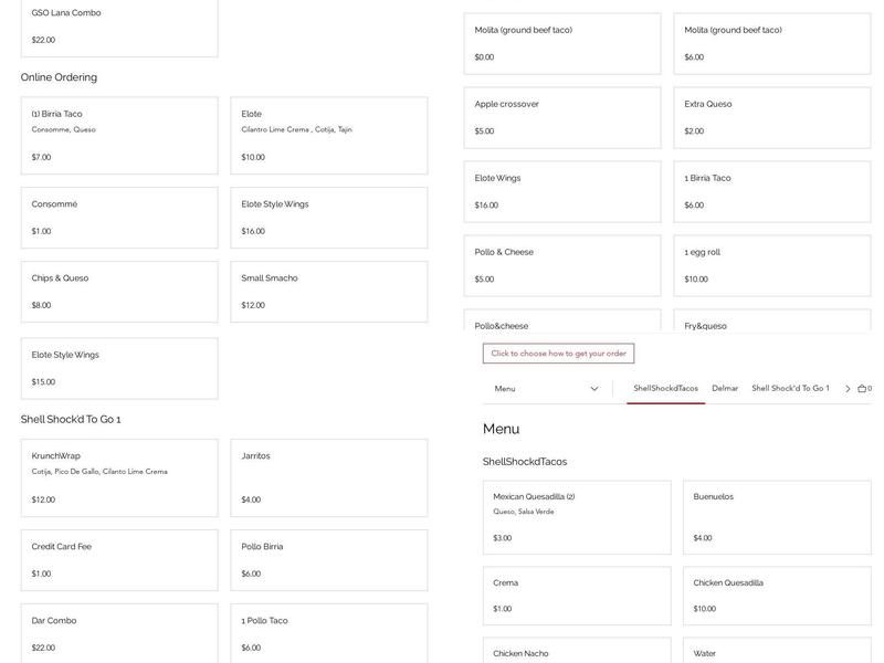 Shell Shock'd Tacos Menu