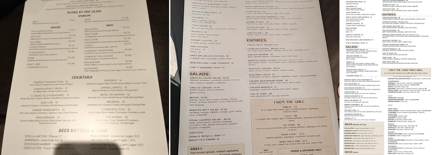 Draper's Steak & Seafood Menu