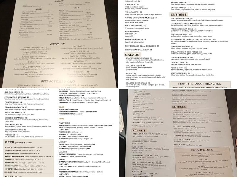 Draper's Steak & Seafood Menu