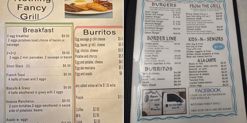 Nothing Fancy Grill Menu