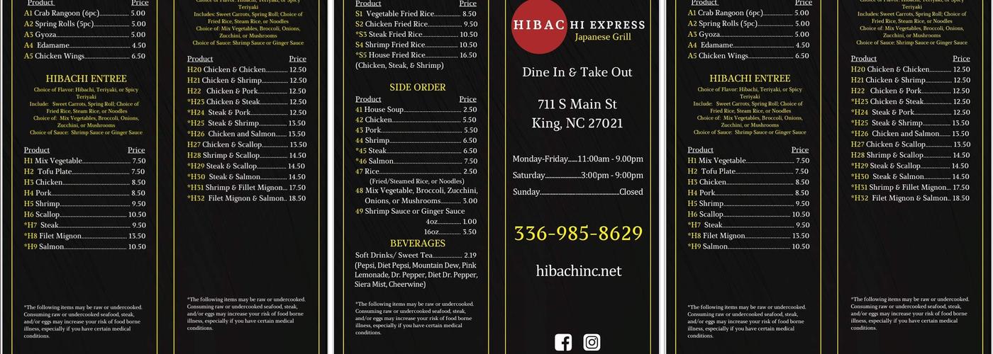 Hibachi Express Menu
