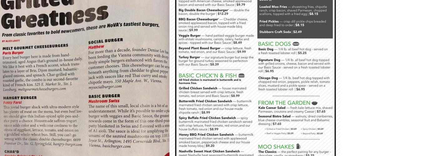 Basic Burger - Tysons West Menu