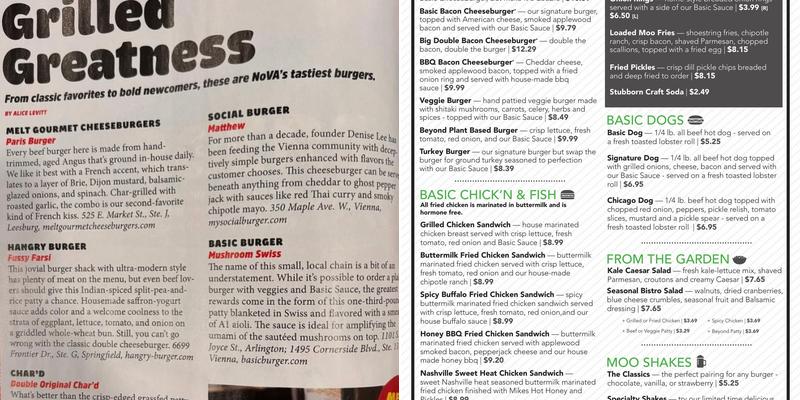 Basic Burger - Tysons West Menu