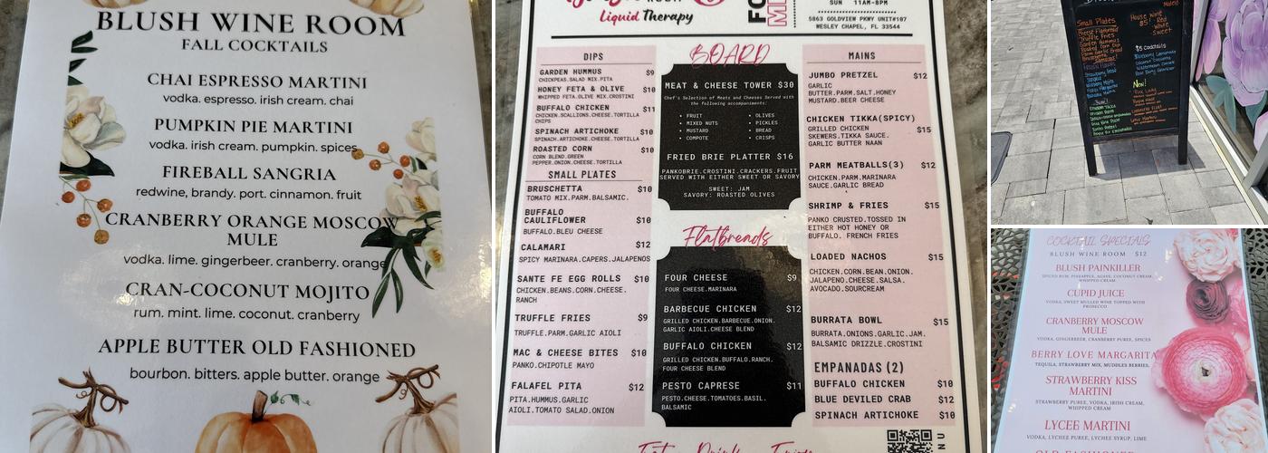 Blush Wine Room Menu