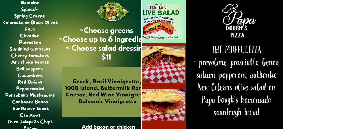 Papa Dough's Pizza Menu