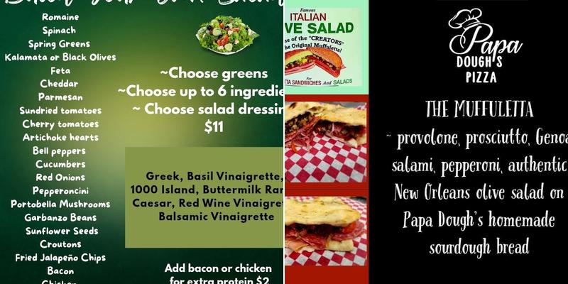 Papa Dough's Pizza Menu