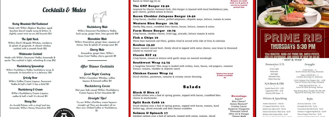 Split Rock Restaurant Menu