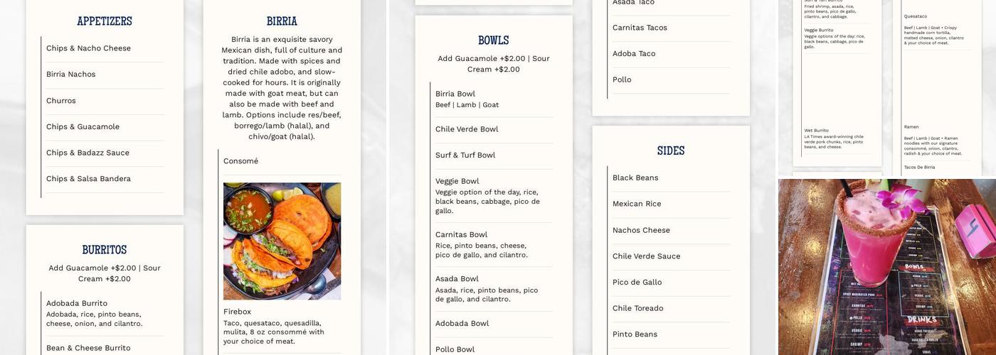 Fire Tacos & Cantina Menu