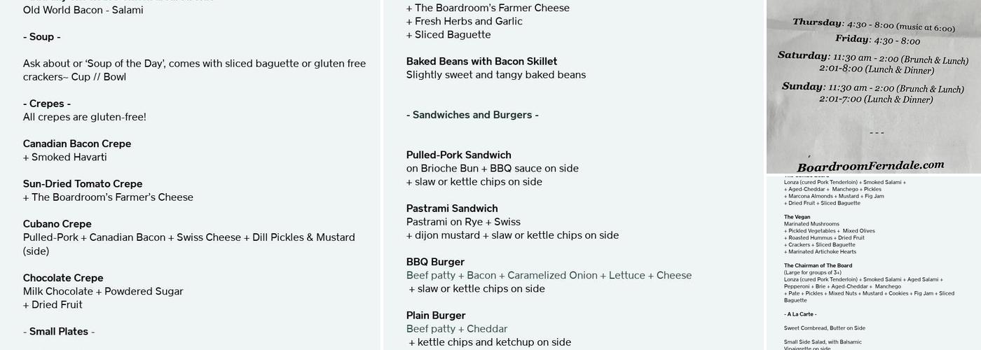 The Boardroom Ferndale Menu