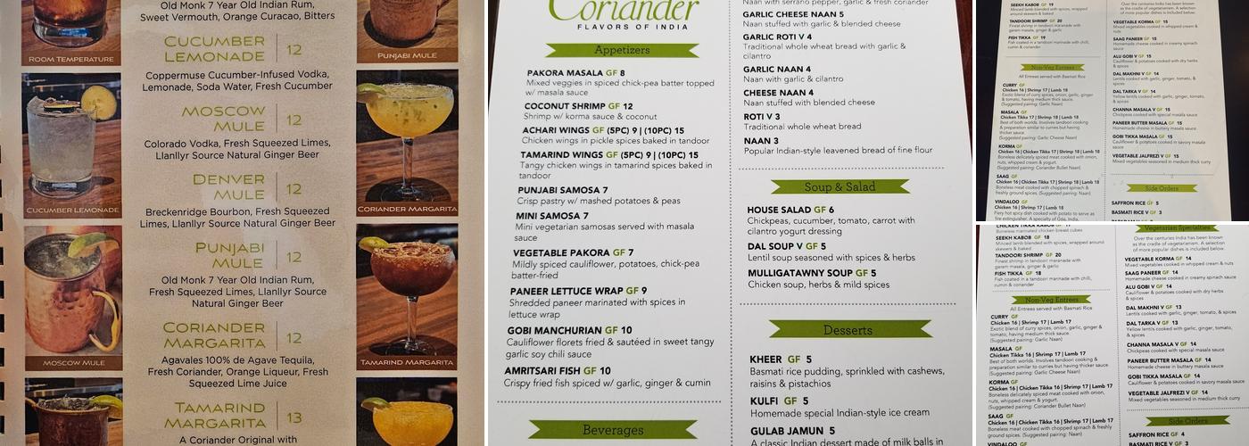 Coriander Menu