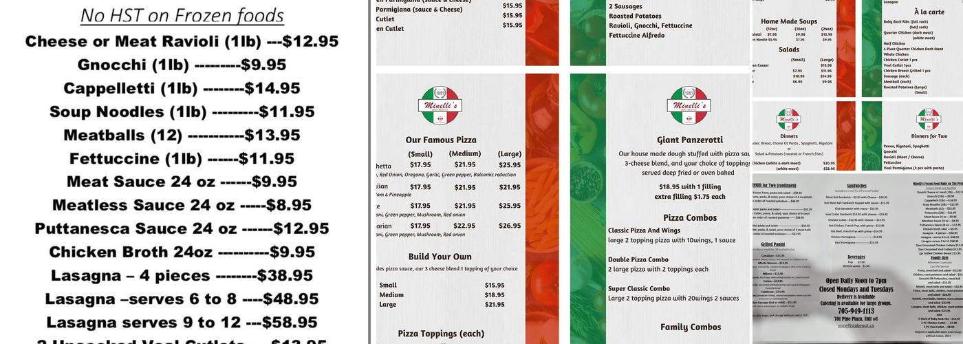 Minelli's Takeout Menu