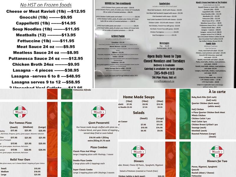 Minelli's Takeout Menu