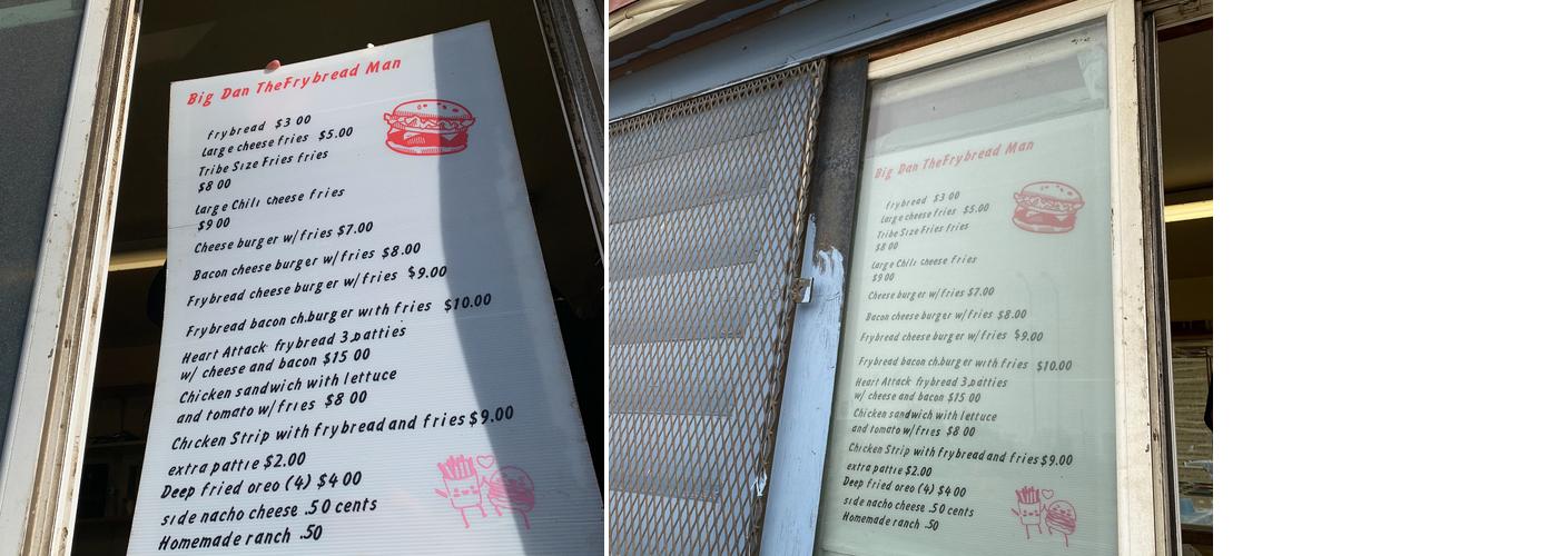 Big Dan the Frybread Man Menu