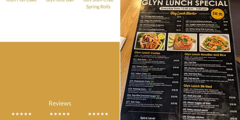 Glyn Thai Restaurant and Bar Menu