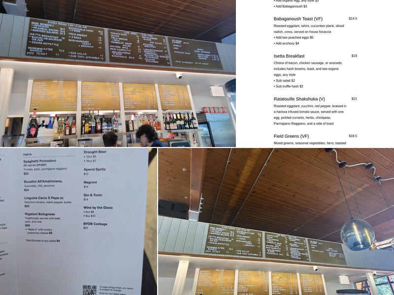 Isetta Cafe Bistro Menu