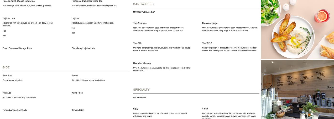 EggHead Sando Café Menu