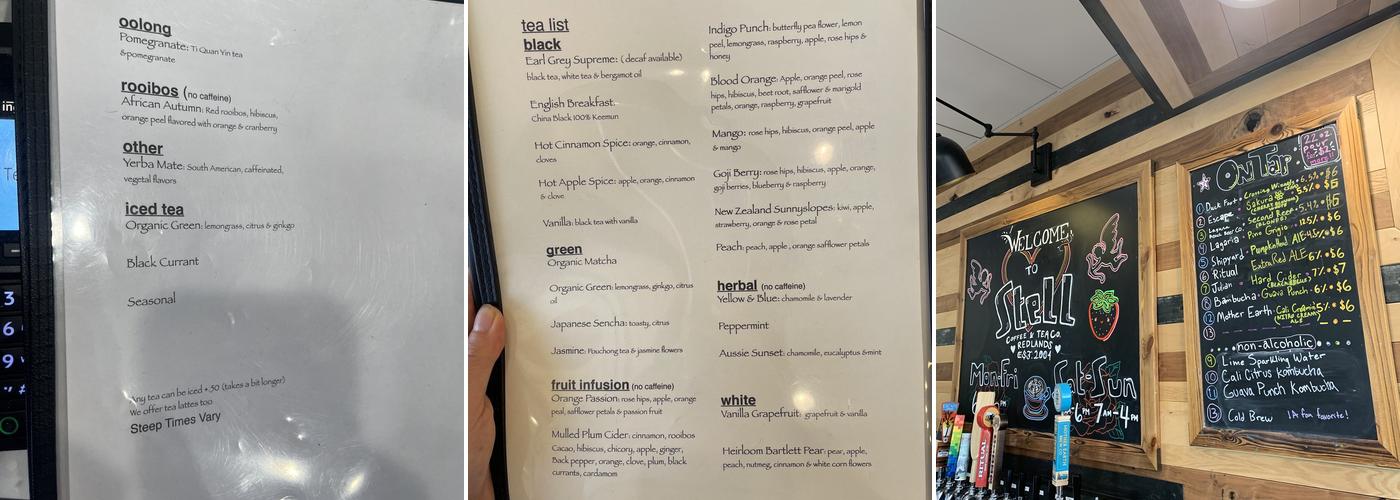 Stell Coffee and Tea Company Menu
