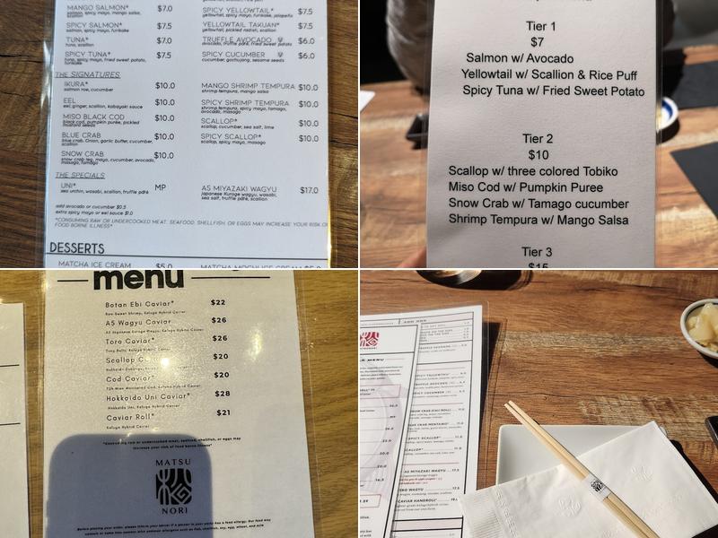 Matsunori Handroll Bar Menu