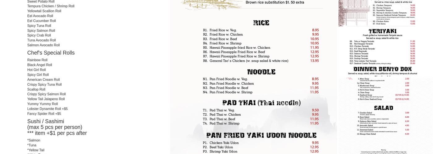 Samurai Japanese Restaurant Menu