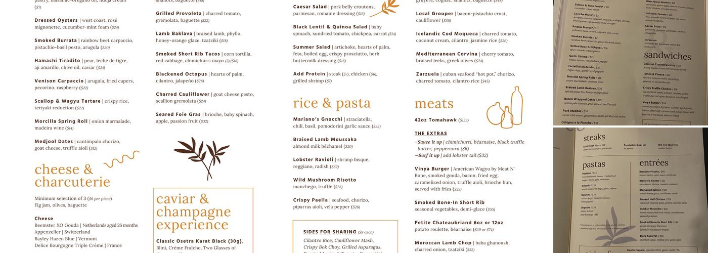 Vinya Table Menu