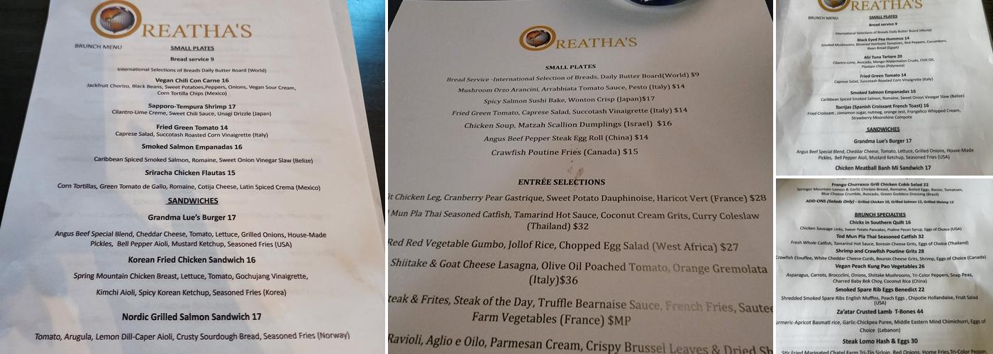 Oreatha's At The Point Menu